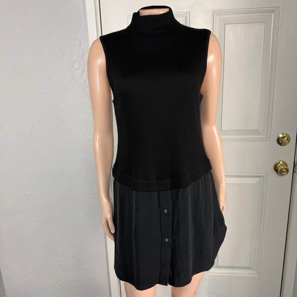 Theory Women's Dress Large SL COMBO TUNIC Sweater Rib Knit Silk Designer L3-18